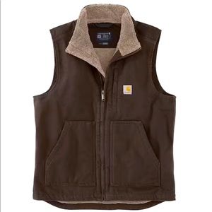 Carhartt Dark Brown Cotton Loose Fit Washed Duck Sherpa-Lined Zippered Vest (L)